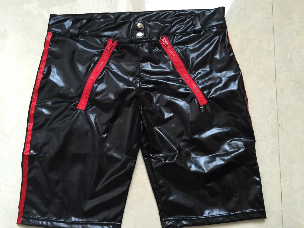 New Hot Sexy Male Black Faux Leather Panties Latex Short Boxer Wetlook Clubwear Zipper Jockstrap Fetish Gay Men Underwear Slip