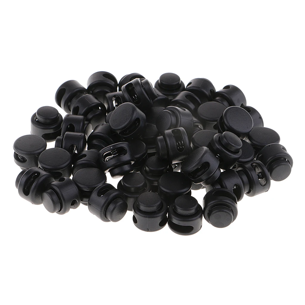 50 Pieces Black Paracord Cord Lock Clip Clamp Buckle Toggle 2 Hole Toggle Stoppers