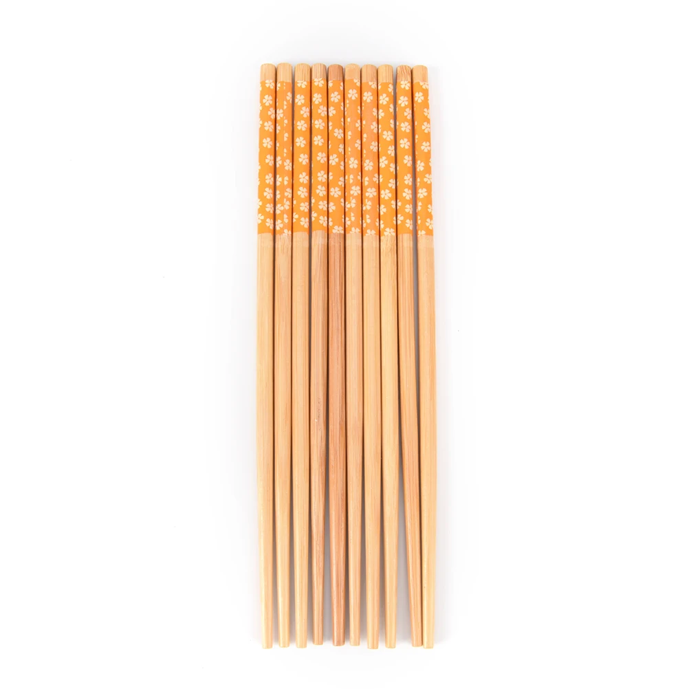 5 пар элегантные палочки для еды с цветами винтажные натуральные экологически чистые бамбуковые деревянные палочки для еды с принтом деревянные столовые приборы набор - Цвет: 4