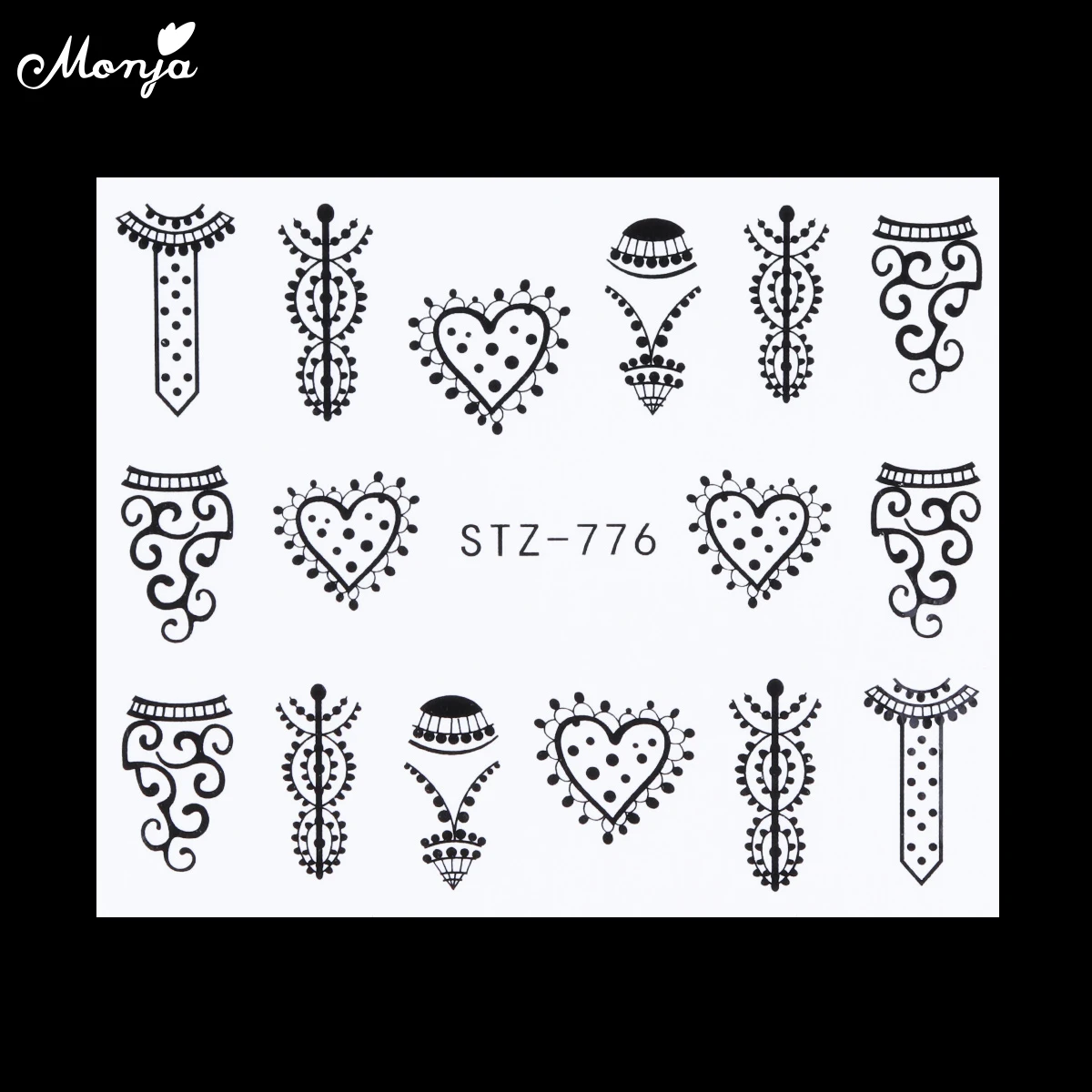 Monja 11 шт. дизайн ногтей черный стиль переводная наклейка ожерелье цветок перо Дизайн водяной знак наклейки DIY маникюрные украшения