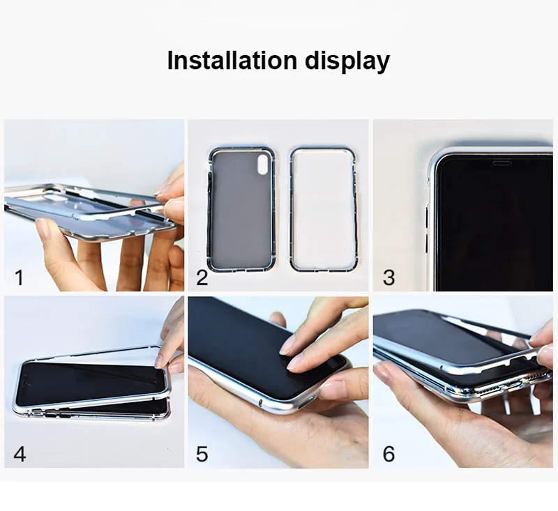 Magneto magnet metal bumper for iphone 7 8 X case luxury aluminum frame+9H tempered glass cover for iphone 7 8 plus 7plus coque (1)