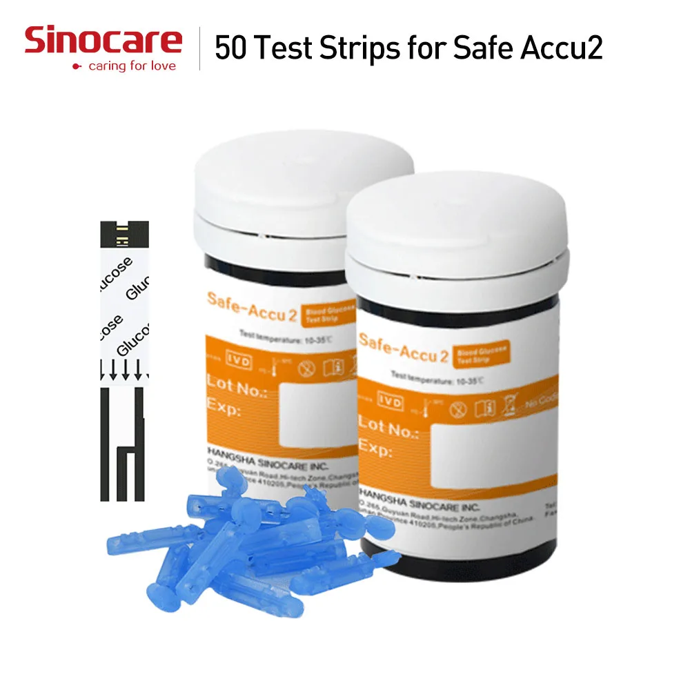 50 шт. для Safe-Accu2) Sinocare тест-полоски и Ланцеты для измерения уровня сахара в крови