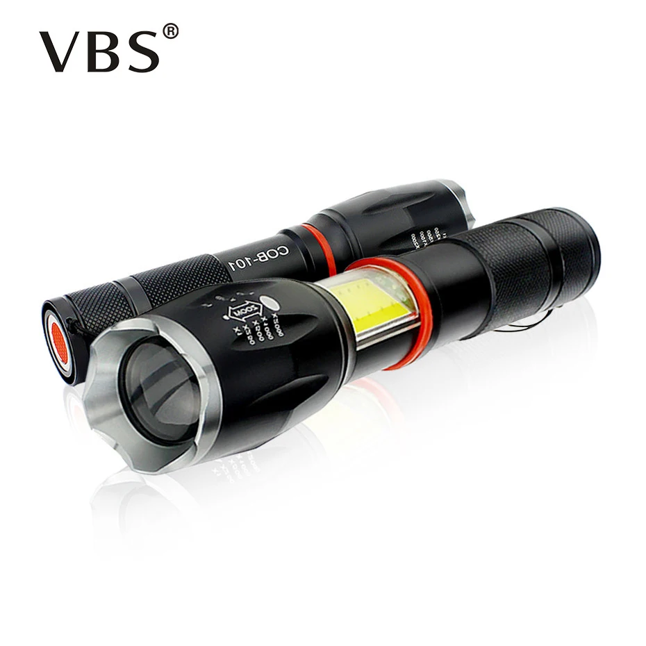 

COB Led Flashlight 18650 xml T6 Tactical Zoom Penlight Led Flashlights Side Light With Charger 18650 Battery / 3 x AAA Battery