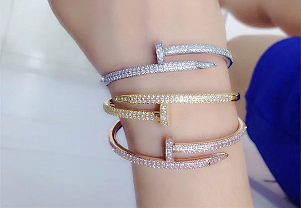

stainless steel full of stones AAA cnc zircon stones nail bangles Femme pulsera Bracelet,women nail bracelet brand jewelry