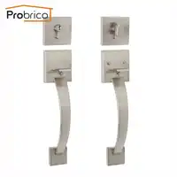 Probrico Grip Handle Lockset Exterior Square Single Cylinder Deadbolt Handleset Brushed Nickel Hardwaere For Entry Front Door