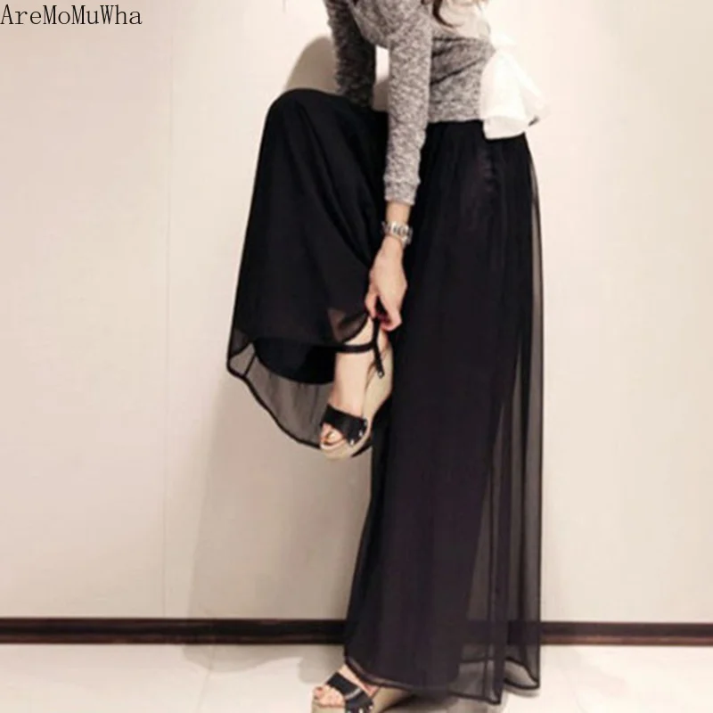 

AreMoMuWha Summer New High Waist Chiffon Wide Leg Pants M 5XL Women's Anti-mosquito Pants 100KG Beach Sunscreen Trousers QX511