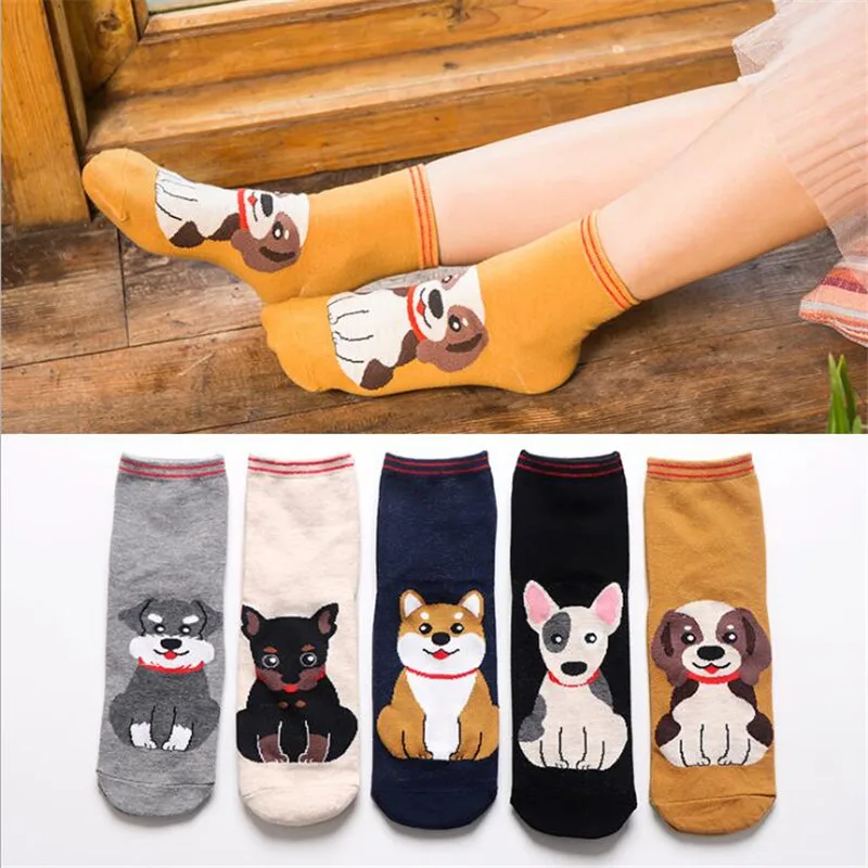 Модные хлопковые носки с героями мультфильмов, женские корейские милые носки с принтом собаки Kawaii, повседневные забавные носки для женщин и девочек Meias Harajuku