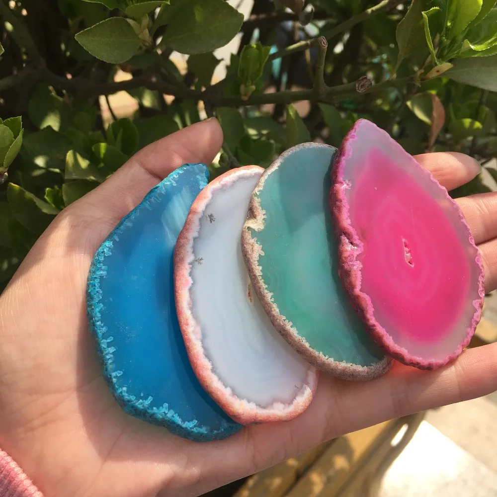 

4pcs Agate Geode Polished Irregular Crystal Slice Brazil Healing Reiki Stone Natural QuartzMineral Home Decor
