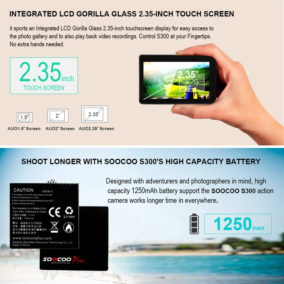 SOOCOO S300 экшн Камера 2 35 &quotсенсорный экран с ЖК дисплеем Hi3559V100 + IMX377 4 K 30fps 1080 P 120fps EIS Wi