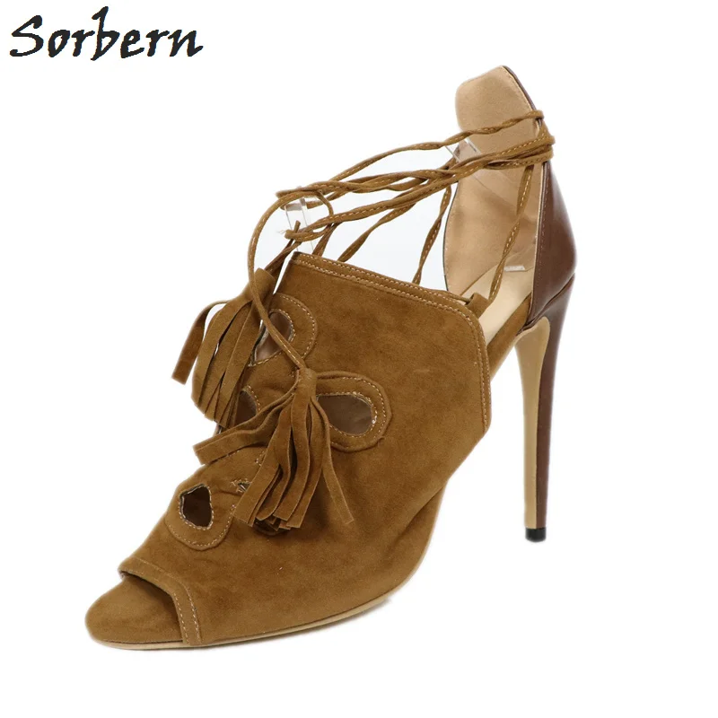 

Sorbern Women Sandalias Mujer Sandals For Women Lace Up High Heels Sandal Shoes Peep Toe Custom Color Sandale Femme