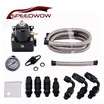 

SPEEDWOW Universal Adjustable Fuel Pressure Regulator With Gauge+AN6 Fuel Line Hose+Fittings End Kit