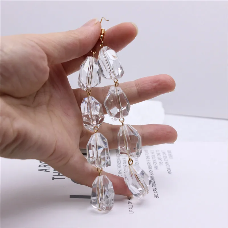 

New Design Fashion Multi-Layered Anisotropic Transparent Bead long Earrings Natural Texture Handmade Statement Earring for woman
