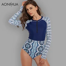 Aonihua Тонкий Спорт Гидромайки Одна деталь Сёрфинг плавать Костюмы Для женщин с длинным рукавом Push Up Купальники для малышек женский купальный Костюмы 2159