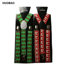 HUOBAO, для взрослых, унисекс, регулируемый зажим, ширина 2,5 см, зеленый, красный, олень, снеговик, Санта Клаус, рождественские подтяжки для женщин и мужчин