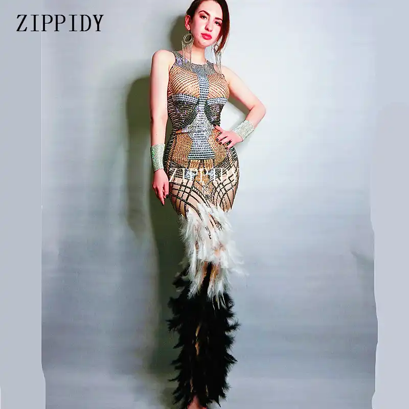 black and white feather dress