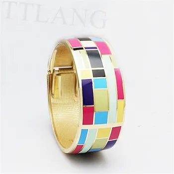

2.5cm Width Alloy Openable Lattice Grid Design Enamel Jewelry Bangle