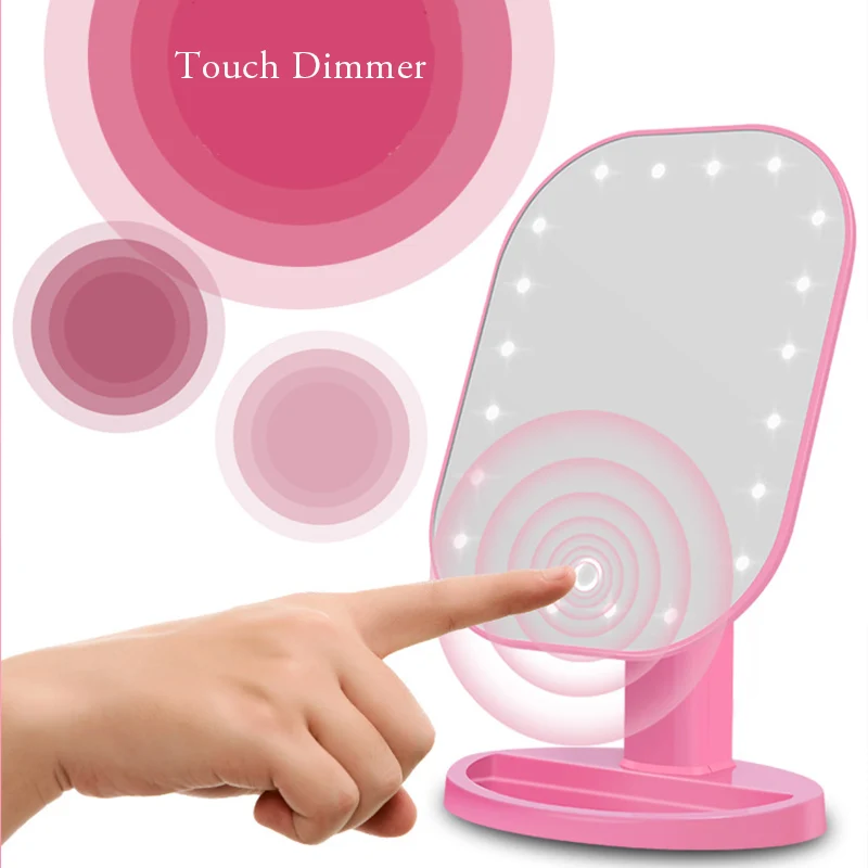 

Makeup Mirror with 20 LEDs Cosmetic Mirror with Touch Dimmer Switch Battery Operated Stand for Tabletop Bathroom Bedroom Travel