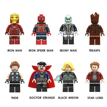 100 шт./партия,, Тор Железный человек, Доктор Стрэндж, человек, черная Вуда, Звездный Владыка Marvel, супергерой, строительные блоки, игрушки для детей