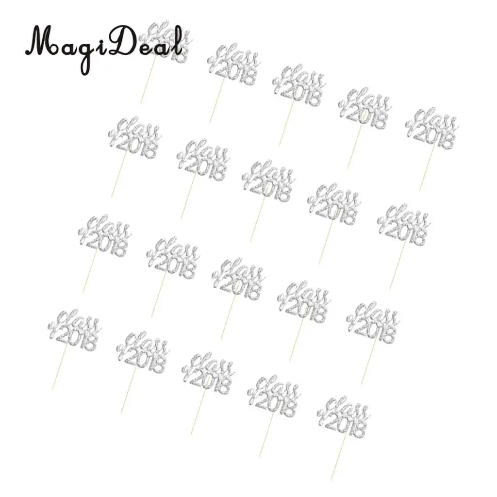 Pack of 20 Class of 2018 Cake Cupcake Toppers Congratulation Graduation Party Fruit Muffin Food Sticks
