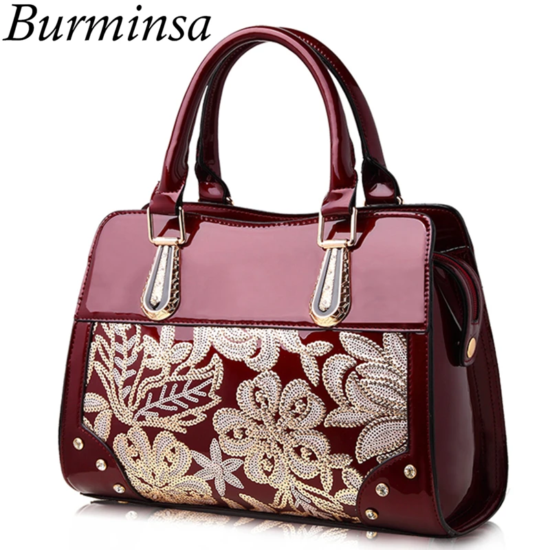 Us 33 64 49 Off Burminsa Glitter Flower Women Patent Leather Handbags Female Shoulder Bags Las Lacquered Diamond Purse Wedding Messenger In