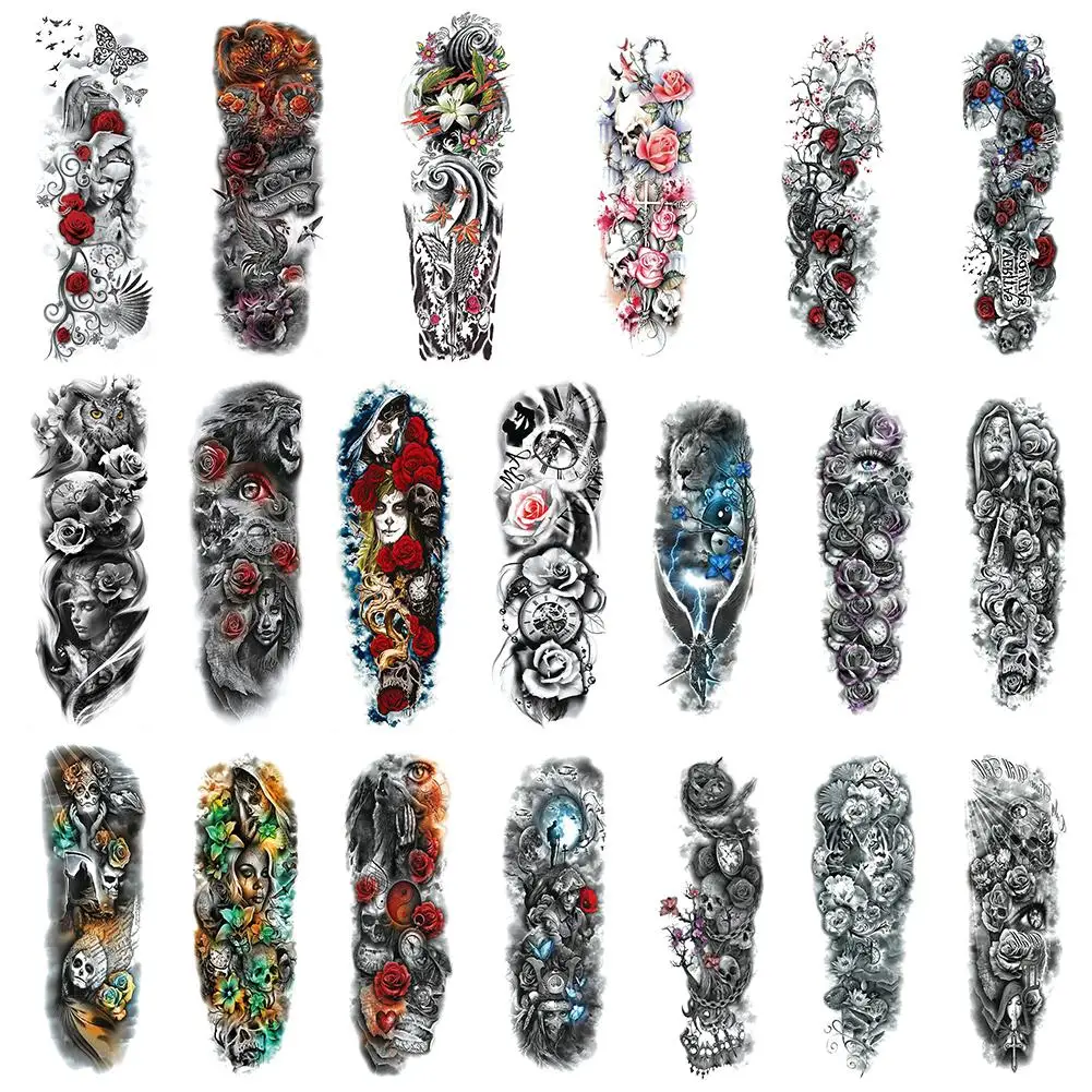 

Full Large Arm Sleeve Tattoo Waterproof Tattoo Stickers Women Men Body Art Tatoo Flower Pattern Temporary Fake Tatoos