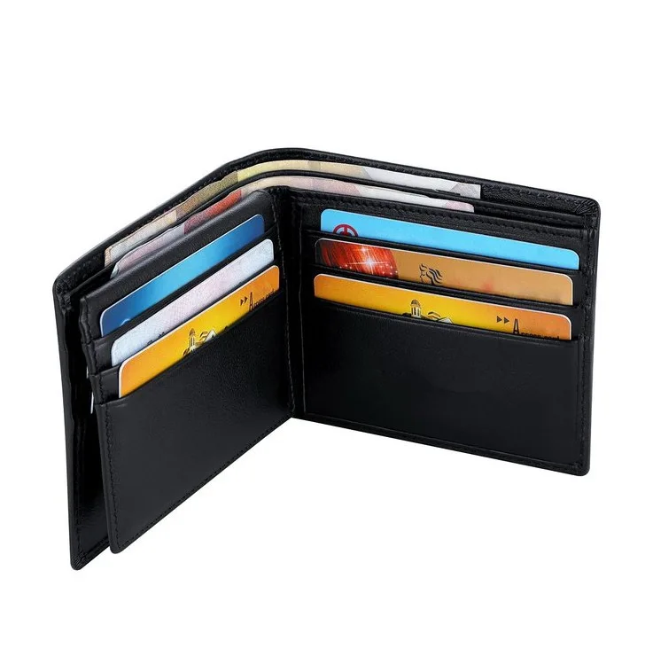 Black  Card Holder 3 Fold Brief Genuine Leather  Wallet Multi Function Men Wallets Money Purse