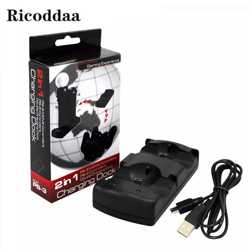 2 In 1 Dual Charging Station Charger for PS3 Move Controller Joystick