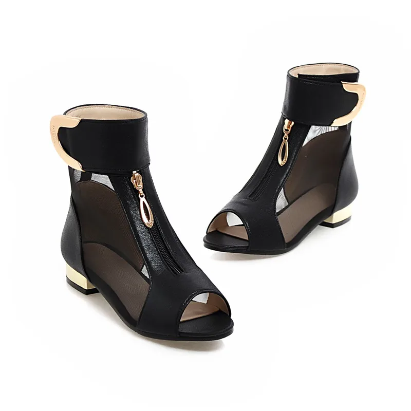 

Summer New Elegant women's sandals Mesh Sandals Peep Toe Shoes Woman Low Heels Plus Size