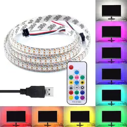 DC5V usb-кабель Мощность светодиодный свет Светодиодная лампа WS2812B RGB 5050 Мечта Цвет гибкие светодиодные ленты RF 17key пульт дистанционного