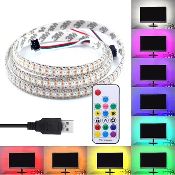 

DC5V USB Cable Power LED strip light lamp WS2812B RGB 5050 Dream Color Flexible Strip RF 17key Remote For TV Background Lighting