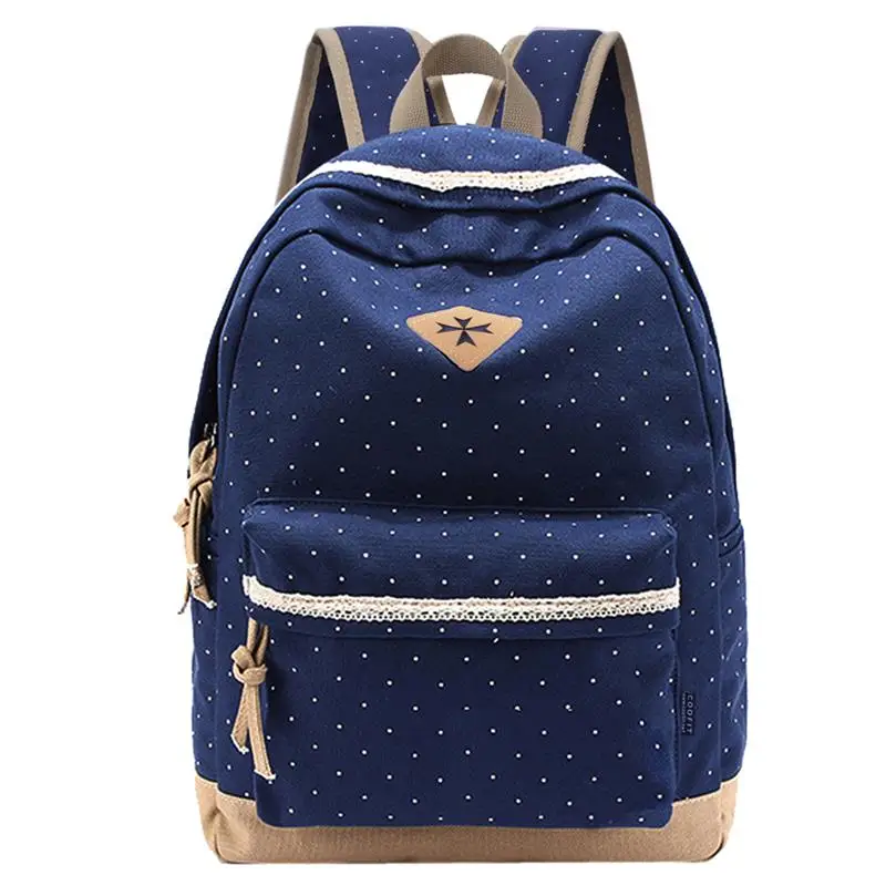 

Cheap Fresh Lace Polka Dot Backpack For Children Girls Teenagers Canvas School Bag For Women Ladies Female Daypack