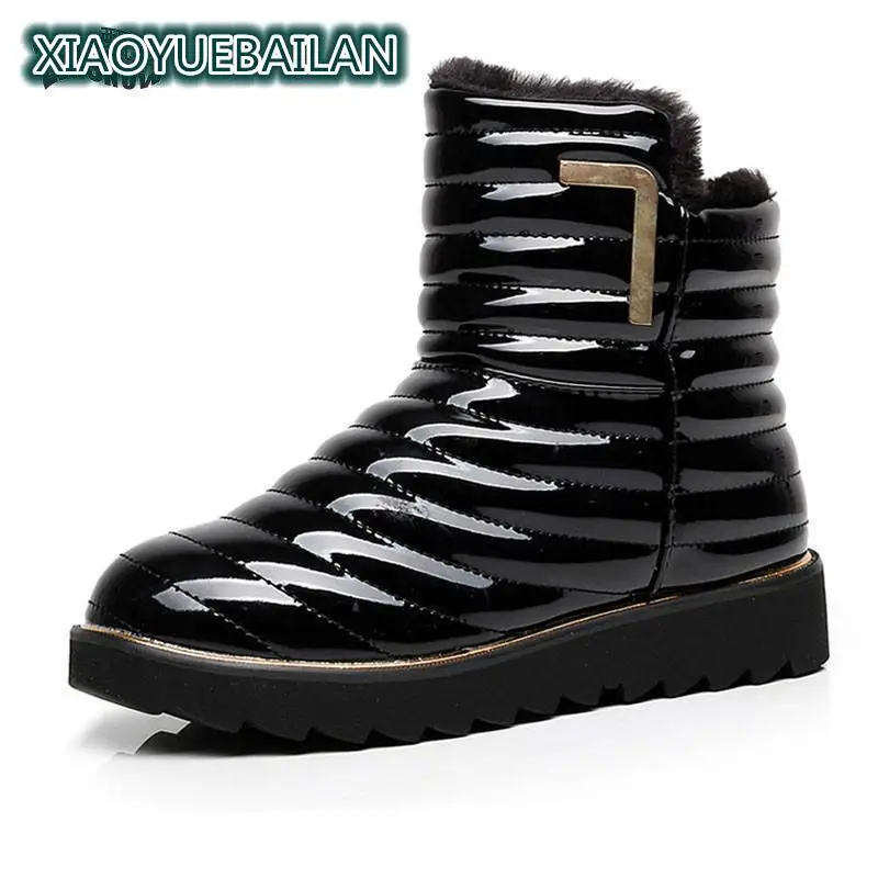 

Waterproof Winter Snow Boots Female Short Tube Shoes Boots With Thick Warm Velvet Vamp Only New Sexy Boots Shiny Slip