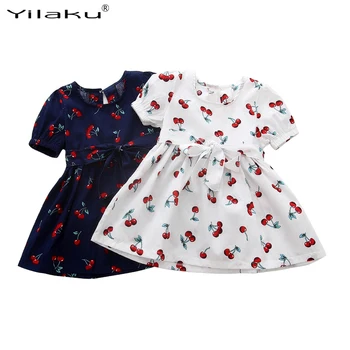 

Yilaku Cute Girl Dress Summer Dresses for girls Cherry Print Girls Kid Dress Children Princess Party Dresses With Belt CA457