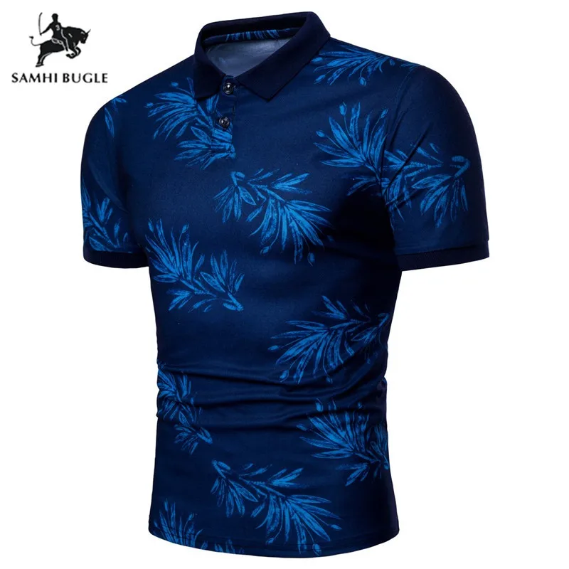 

Fashion Red Blue Leaves Printing Polo Tops Short Sleeves Polo Homme 2018 Brand Clothing Camisa Masculina Casual Polo Shirt Men
