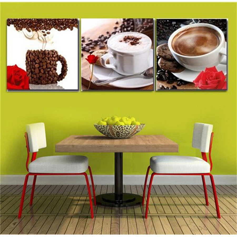 

Printed Painting modern home decorative Painting Coffee Painting on canvas 3 Panel Wall art With Framed W0068