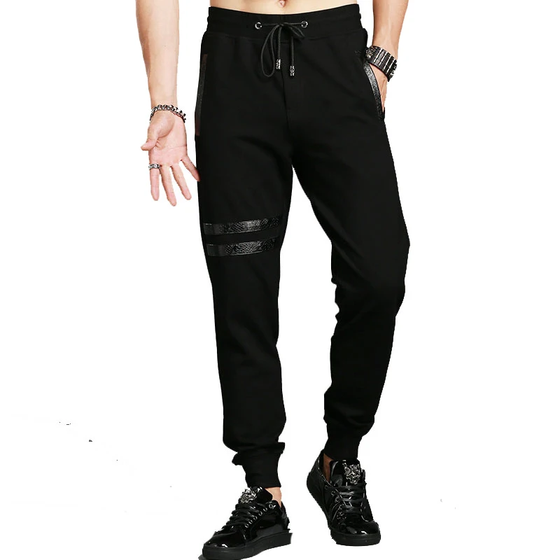 Men's Black Mid Waist Drawstring harem Pants 2017 autumn Men Casual