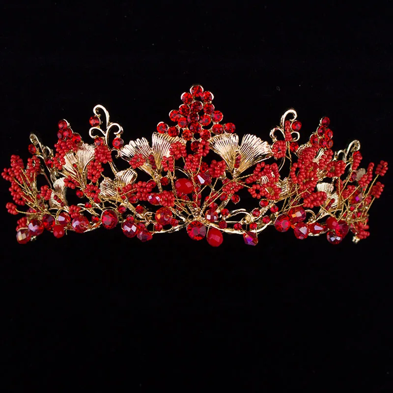 New handmade crown Tiaras for Women flower bride red silver crystal