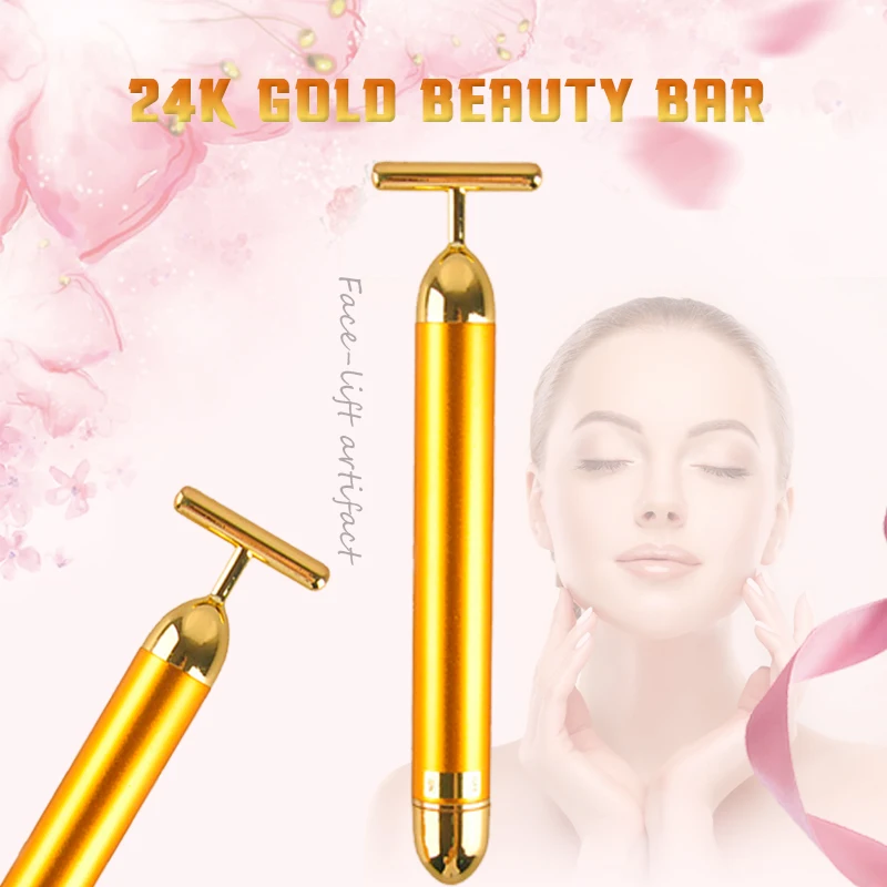 

24K Gold Pulse Firming Massager Energy Beauty Bar Facial Roller Massager Derma Skincare Wrinkle Treatment