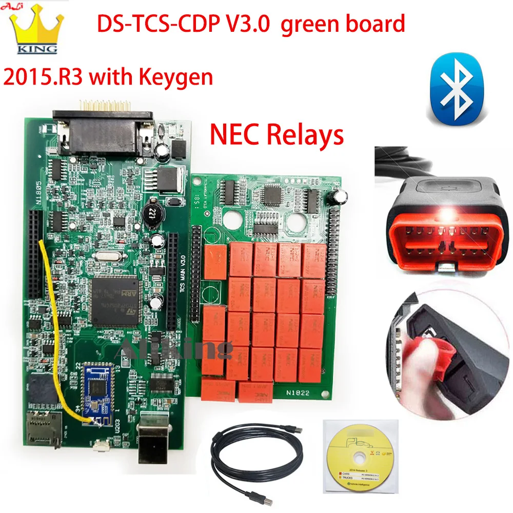 

Green board 9241 chip DS TCS Pro Plus software 2015.R3 With Keygen OBD2 Diagnostic Tool LED OBDII Scanner for car and truck