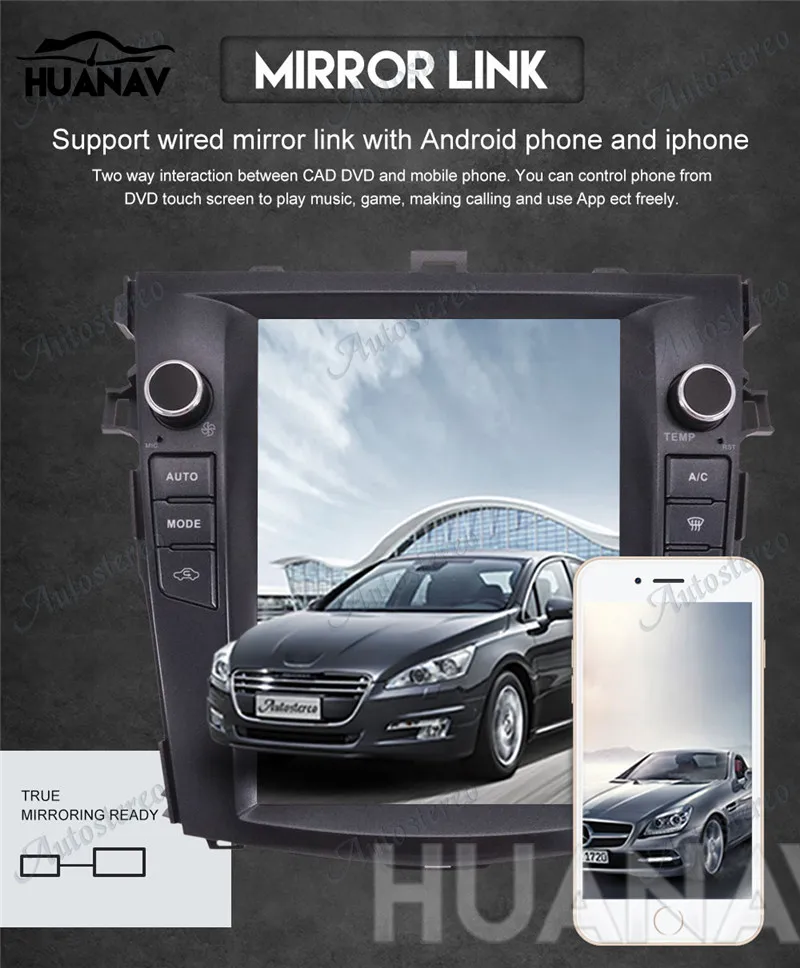 Perfect Tesla style 10.4 inch Touch Screen Car No DVD Player GPS Navigation For Toyota Corolla 2007-2013 stereo unit Satnav multimedia 16