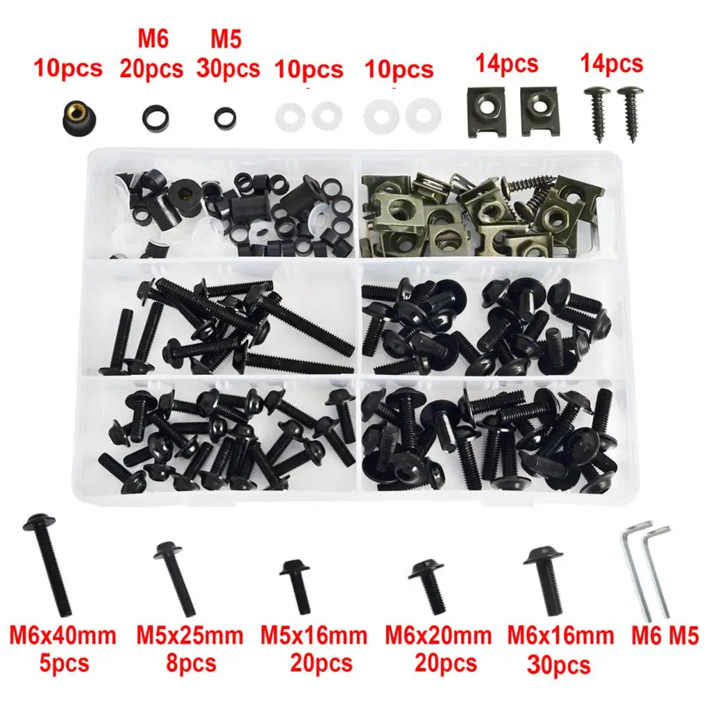 NICECNC 224 шт. обтекатель Болты Комплект крепежа зажимы болты для кузовных работ для Kawasaki Ninja 250R 300 500 500R 1000 KLR250 KLR650 - Цвет: Black