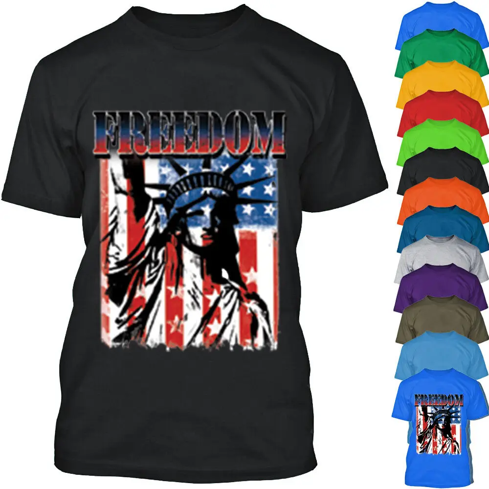 Freedoom статуя футболка Liberty патриотический польщенный винтажный с флагом США