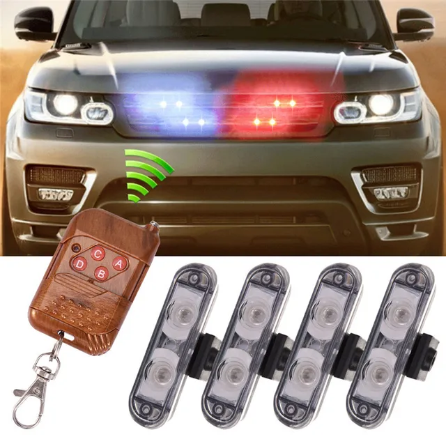 4 IN 1 2LED Wireless Remote DC 12V Led Warning Light Car Truck Flashing