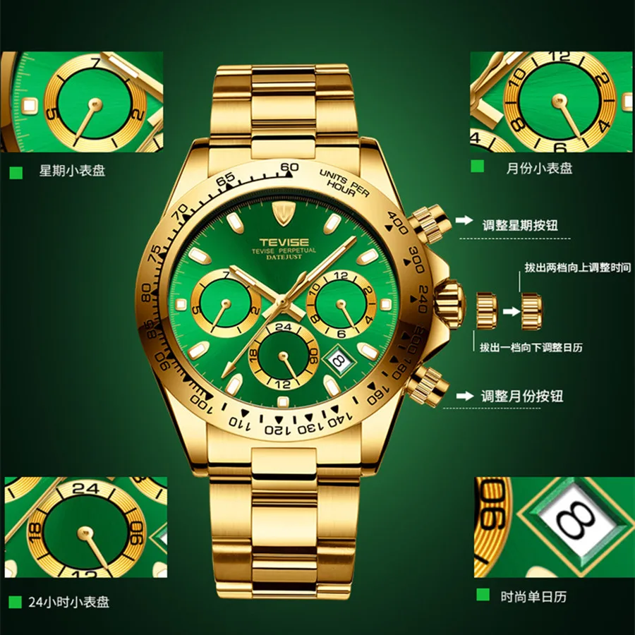 TEVISE ساعات رجالي الأعلى العلامة التجارية الفاخرة المعصم التلقائية ووتش الرجال ساعات آلية عارضة الذكور ساعة Relogio Masculino