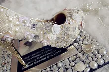 2016 New StyleWedding Shoes Rhinestone Imitation Pearl Bridal Shoes 10cm High Heel Round Toe Shoes Banquet Evening Party Shoe