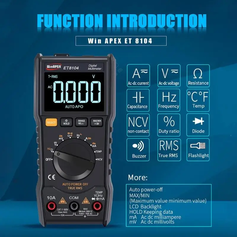 ET8104 3 9/10 мультиметр 9999 True RMS автоматический сканирующий цифровой измерительный прибор с ЖК-дисплеем большой экран Высокая Безопасность Портативный метр цифровой