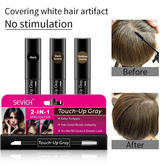 One Time Hair dye Pen Instant Gray Root Coverage Hair Color white to dark brown black