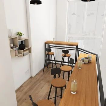 

Bar Stool Solid Wood Wrought Iron Bar Stool chair Milk Tea Cafe Shop Retro High Stool Bar Stool