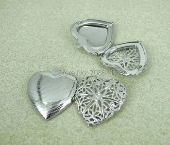 

20x5mm New Imitation Rhodium tone Plated Copper Love heart Filigree Hollow Photo Frame Locket Pendant Charms Findings Wholesale