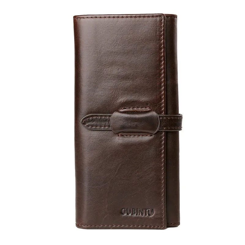 New Genuine Leather Men Long Wallets Vintage Inside Zipper Bifold 2